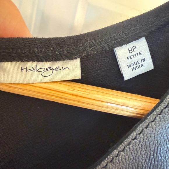 Halogen Leather Front Shift Dress Womens 8P Black Excellent Mixed Media Zip Back - Picture 3 of 8